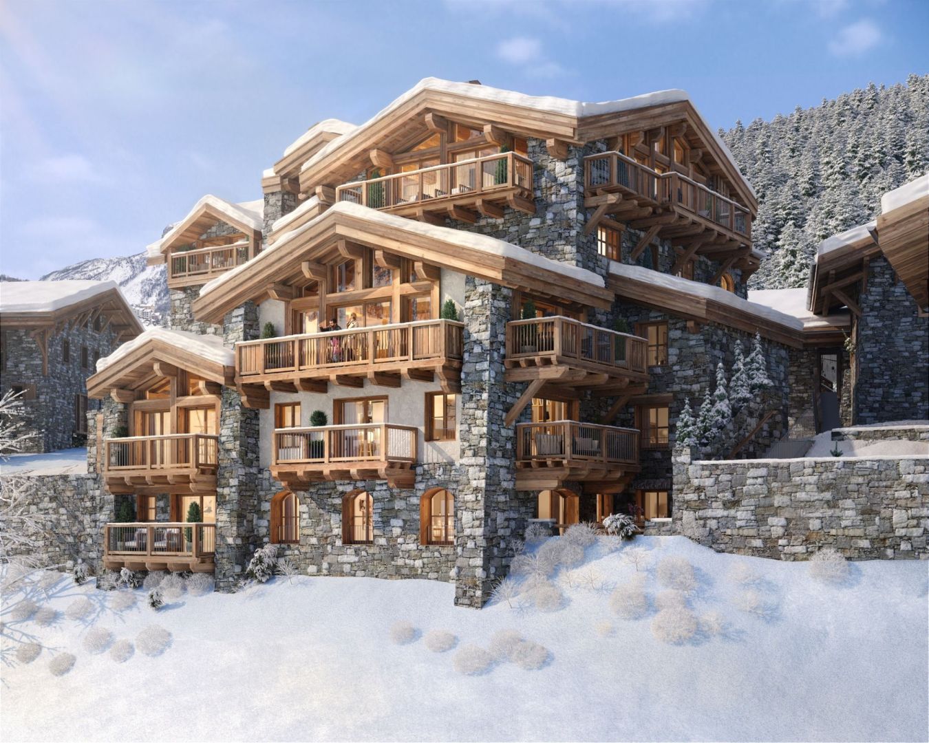 Les Jardins de Julliet, New Luxury Apartments for Sale in Val d'Isère: photo of building covered in snow in day time