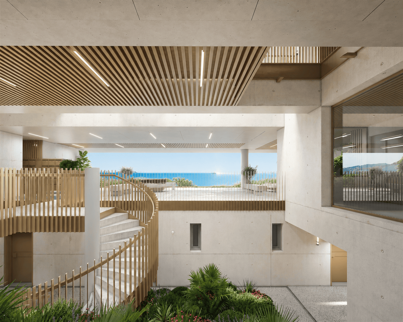 Building entrance sea in the distance in the day - Le Balcon des Salines | New Apartments for Sale in Cap d'Ail