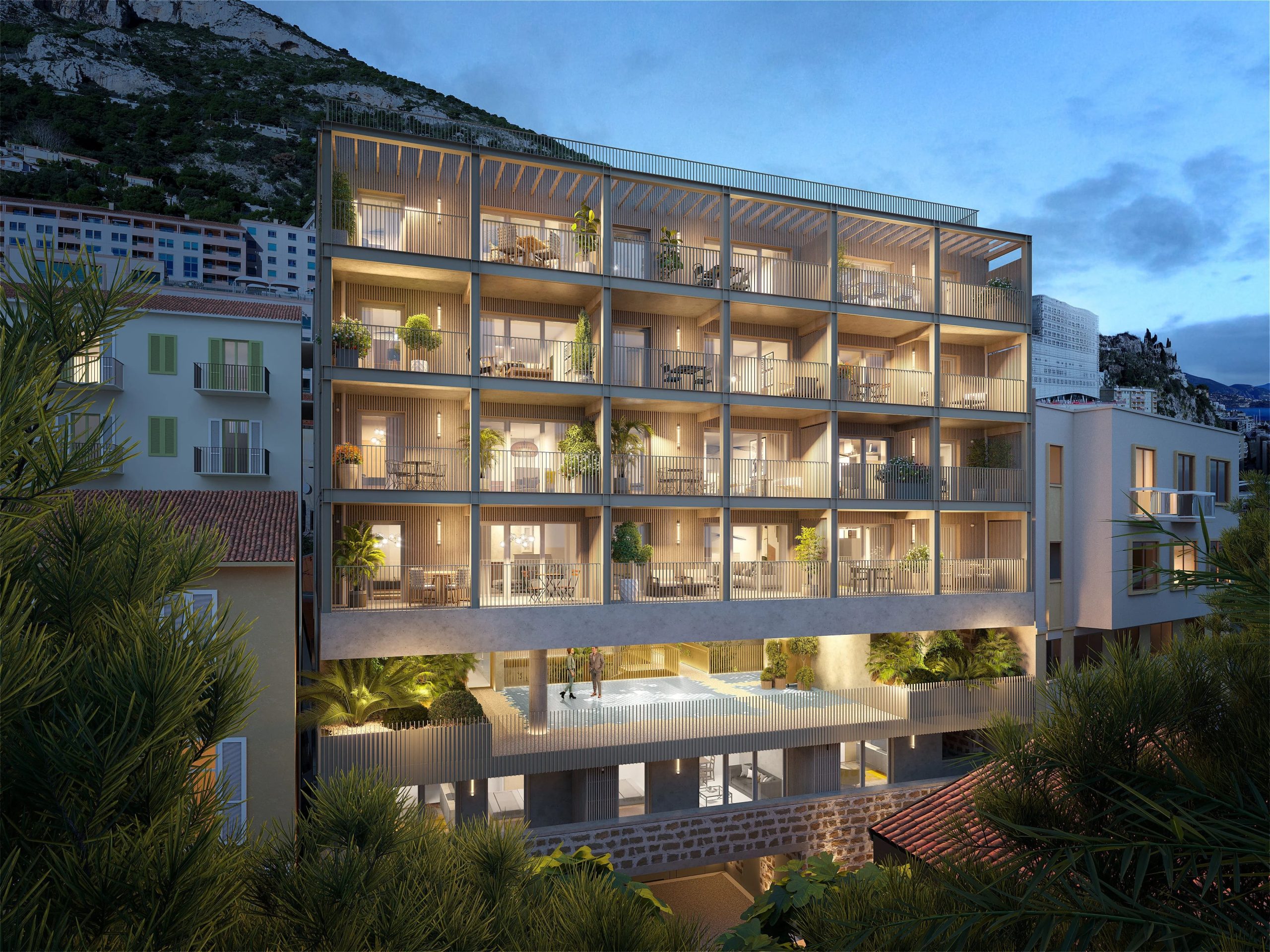 Building exterior at night time - Le Balcon des Salines | New Apartments for Sale in Cap d'Ail