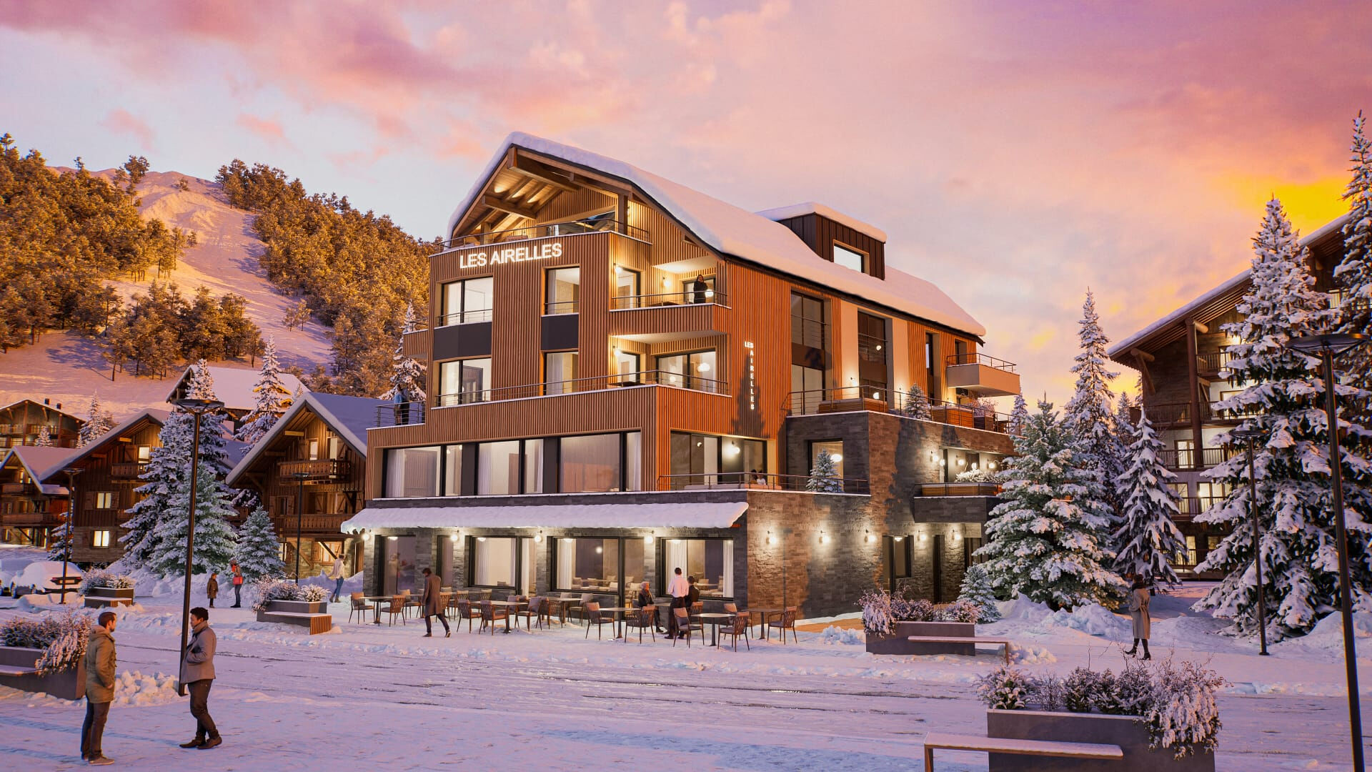 Les Airelles - New apartments for sale in Les Deuz Alpes - building golden hour