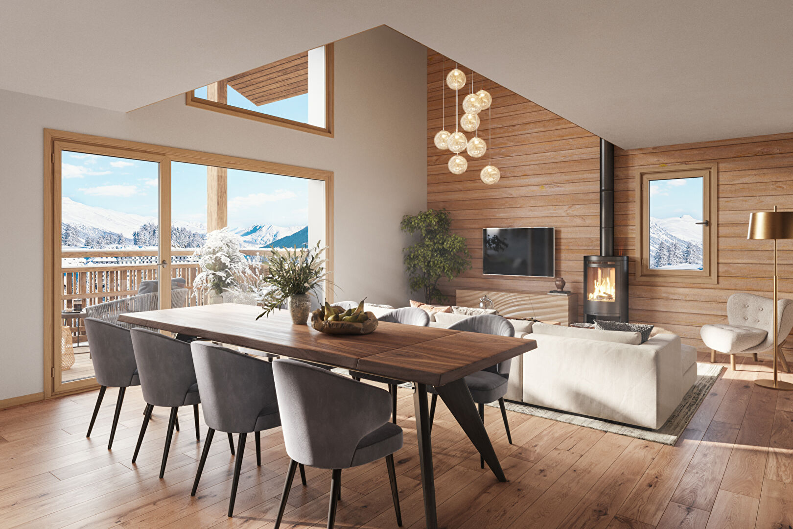 Les Grangettes - New Apartments For Sale in Alpe d'Huez - alt duplex living room example