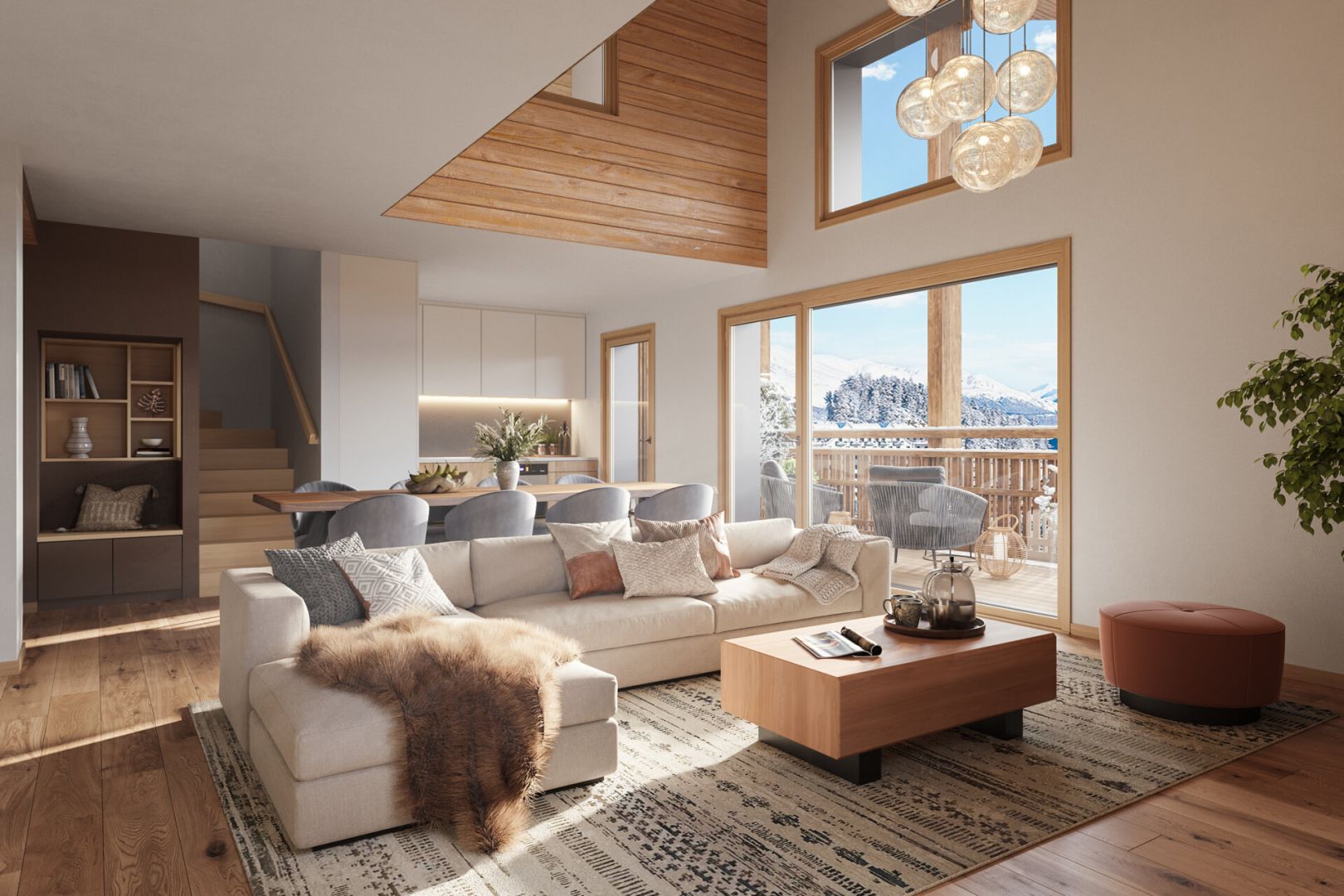 Les Grangettes - New Apartments For Sale in Alpe d'Huez - duplex living room